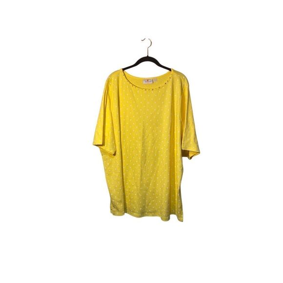 Quacker Factory Plus Size Women’s Yellow as Polka Dot Bling T Shirt Size 3X - Picture 1 of 5